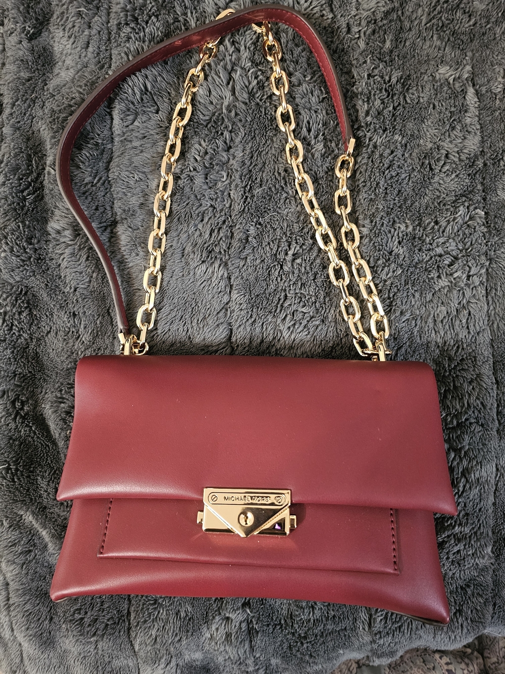 Michael Kors Burgundy Leather Crossbody with Gold Chain - Picture 4 of 5